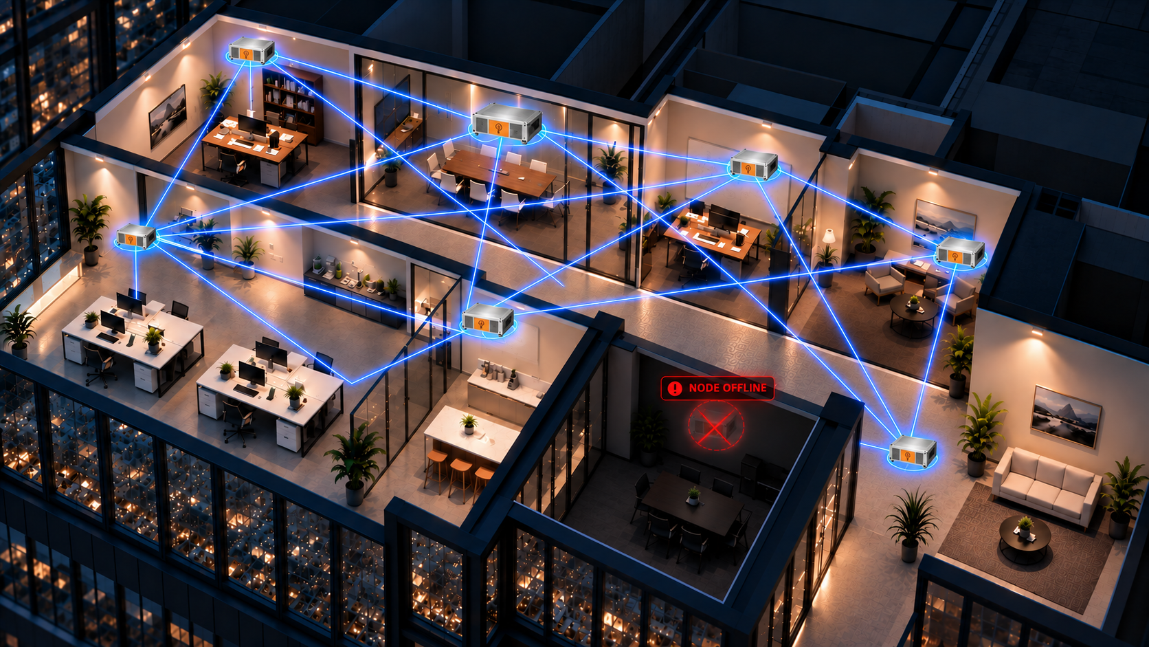 The remaining YzNodes maintain the mesh around the failed node.