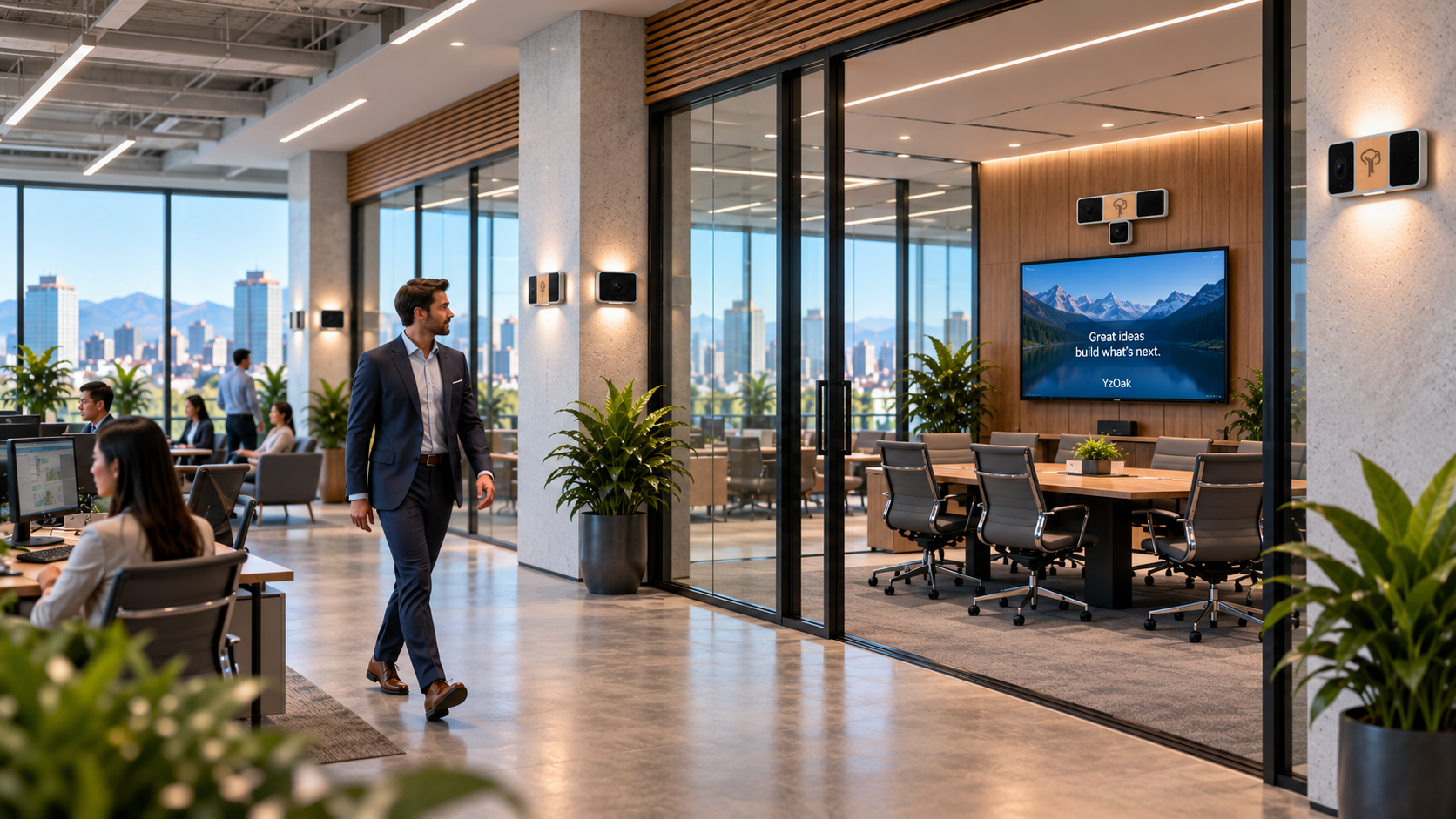 Alex walking through the office toward Conference Room A.